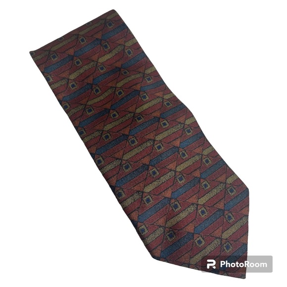 Arrow Men’s Silk Necktie Tie Geometric Burgundy Rust Blue Tan NEW NWT Classic - Picture 1 of 7